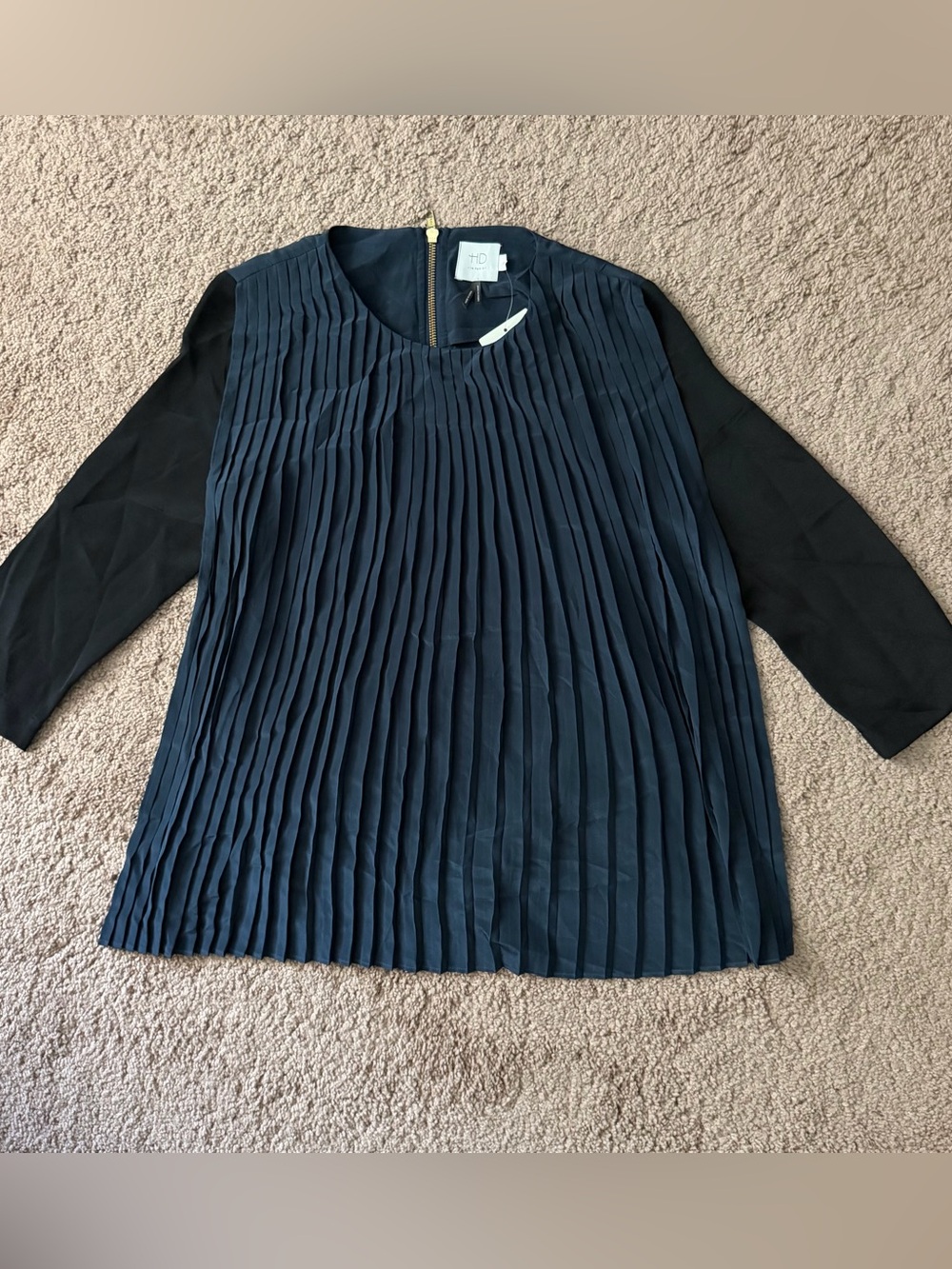 NWT Anthropologie HD in Paris Blue & Black Pleated Blouse XS